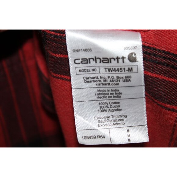 Carhartt L/S Red Plaid Button Down Thick Flannel Work Shirt Mens Medium - Picture 6 of 6